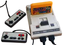 Dendy Junior с двумя отсоединяемыми геймпадами и игровым картриджем